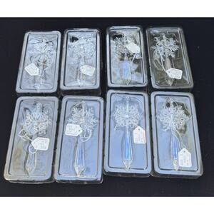 8 Brand New Vintage SNOWFLAKE Prism Christmas House Ornaments Sparkly Acrylic 5”
